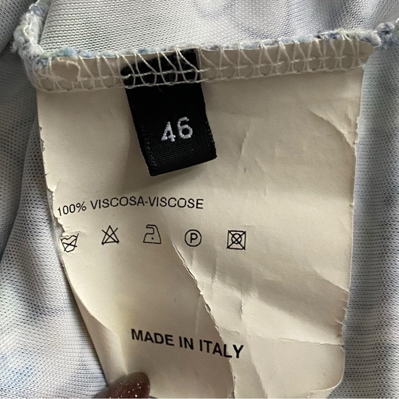 Atos Lombardini Blue Green Floral Maxi Dress Collared V-Neck Size 46 Flowy Italy - Picture 7 of 7